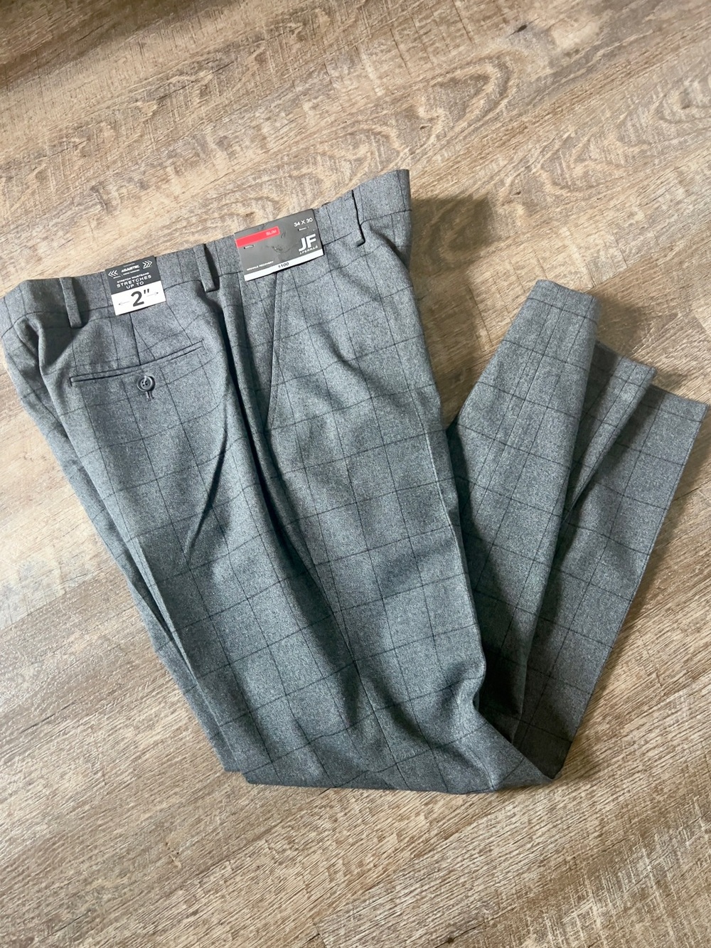 JF J Ferrar Men's Slim Fit Charcoal Window Flat Front Dress Pants-Size 34x30